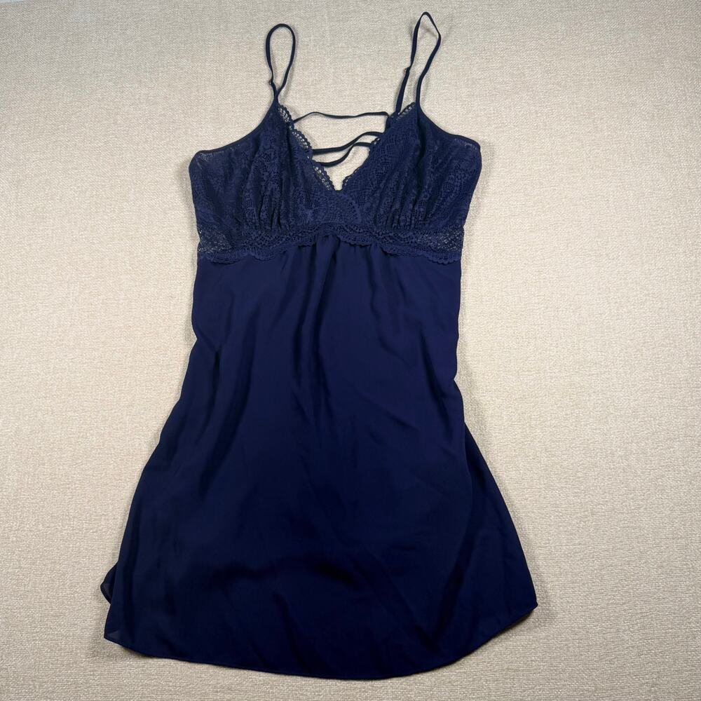 Women’s Navy Blue Slip Dress Lingerie XL I.N.C Intimates Lace Flowy stretchy
